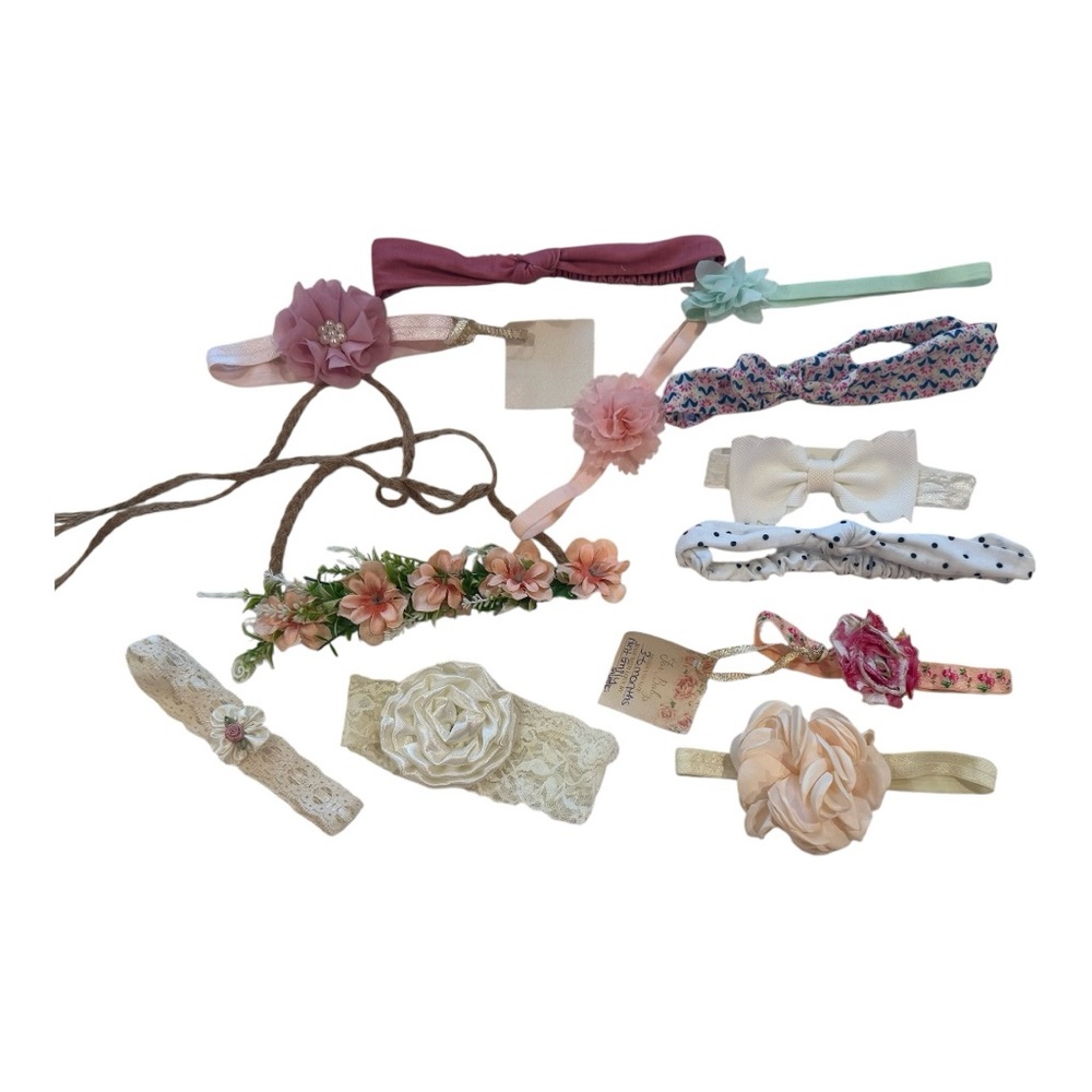 Pink and Cream Hair Accessories Bundle Set with Floral and Lace Designs - NEW
